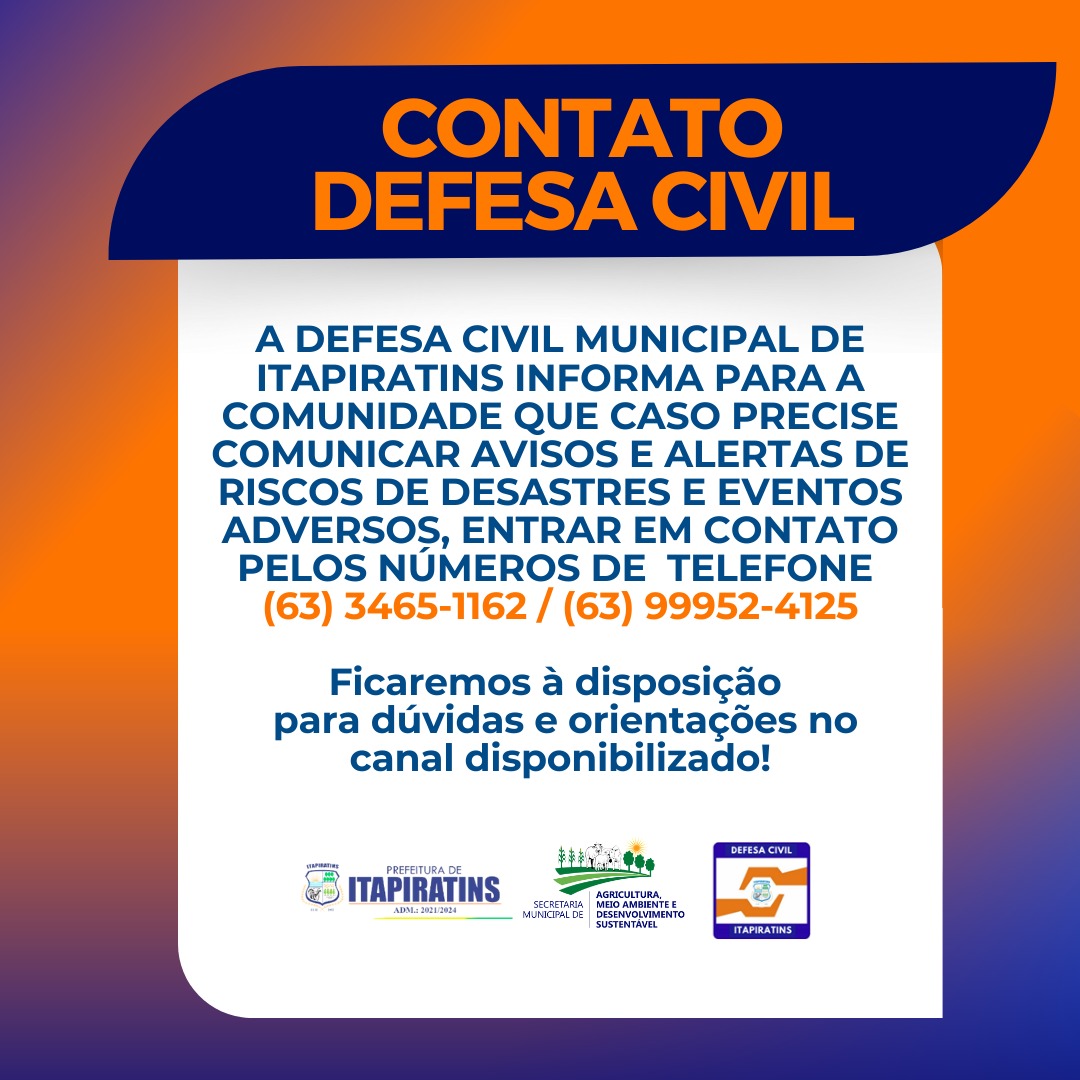 NÚMERO DA DEFESA CIVIL MUNICIPAL DE ITAPIRATINS